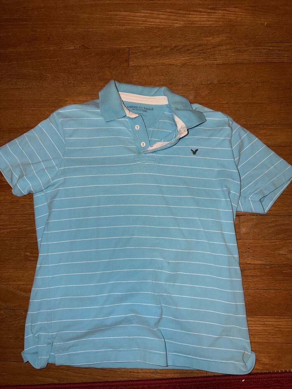 AMERICAN EAGLE Men's Short Sleeve Light Blue Striped Polo Shirt Size S